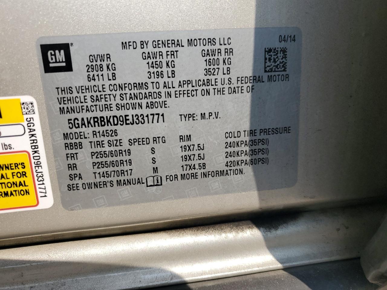 2014 Buick Enclave VIN: 5GAKRBKD9EJ331771 Lot: 81259235