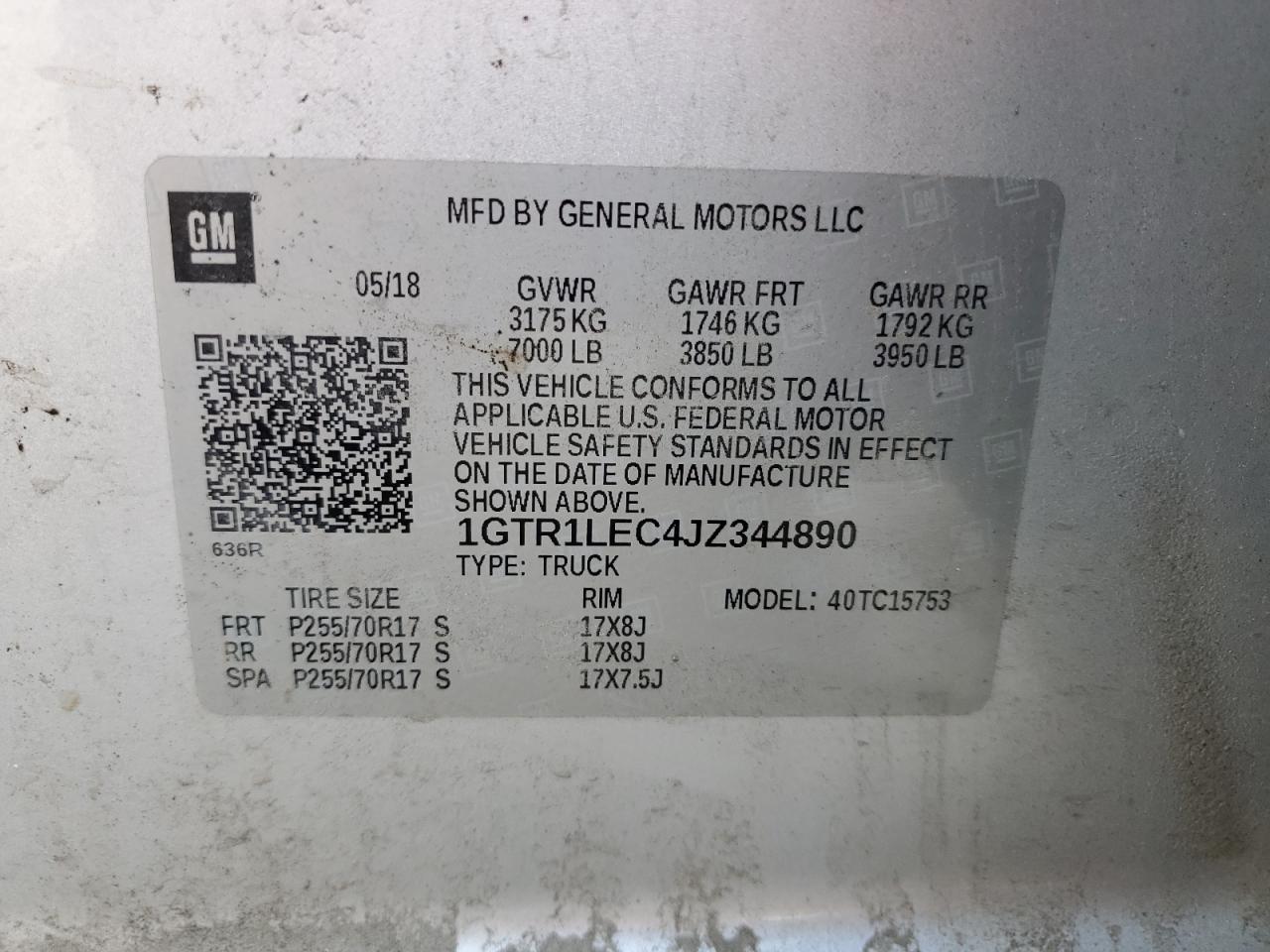 2018 GMC Sierra C1500 VIN: 1GTR1LEC4JZ344890 Lot: 80603905