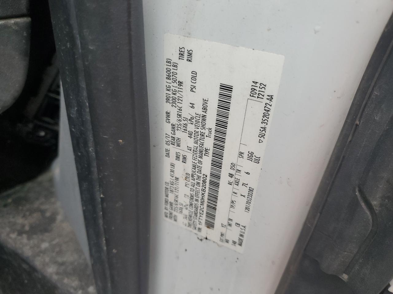 2017 Ford Transit T-150 VIN: 1FTYE2CM0HKB20802 Lot: 81208575