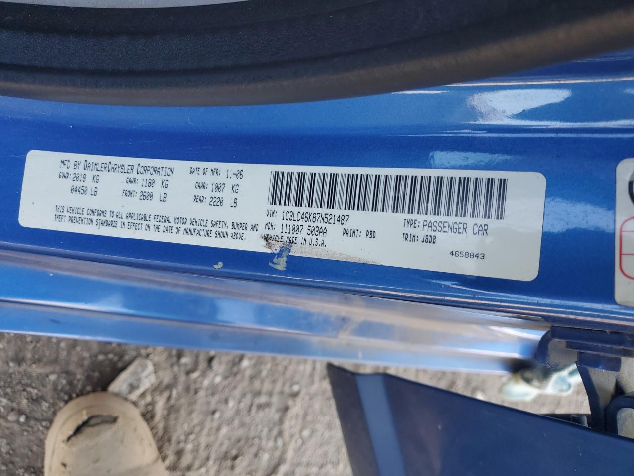 2007 Chrysler Sebring VIN: 1C3LC46K87N521487 Lot: 81873035