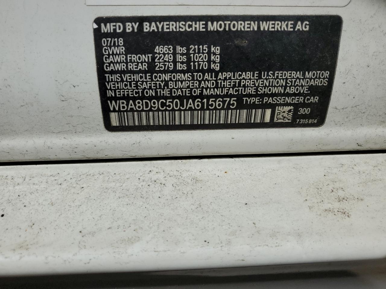 2018 BMW 330 Xi VIN: WBA8D9C50JA615675 Lot: 80582015