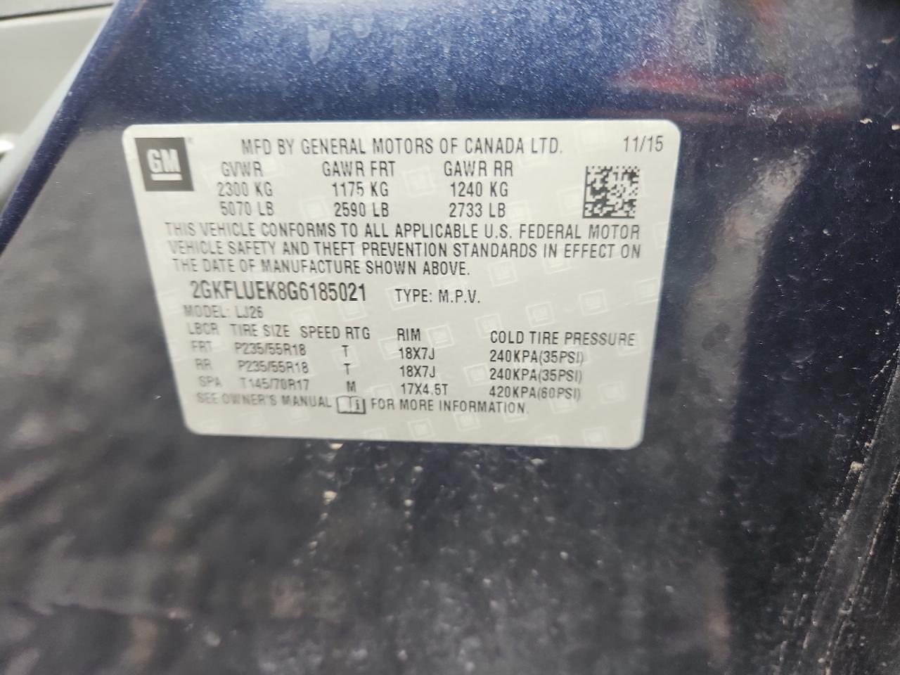 2016 GMC Terrain Slt VIN: 2GKFLUEK8G6185021 Lot: 82112095