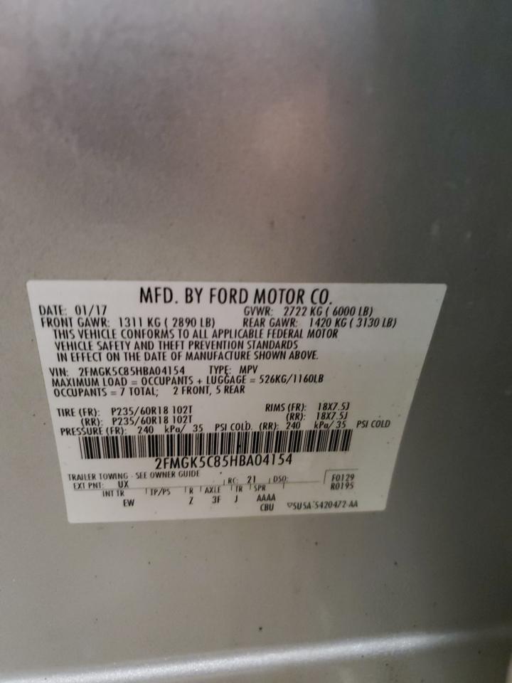 2017 Ford Flex Sel VIN: 2FMGK5C85HBA04154 Lot: 80480755