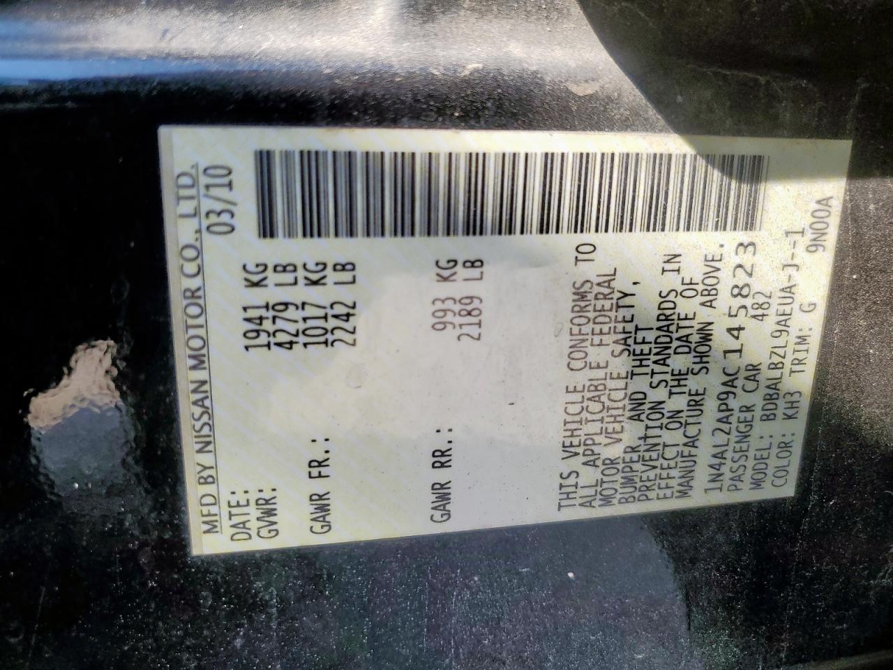 2010 Nissan Altima Base VIN: 1N4AL2AP9AC145823 Lot: 80804605