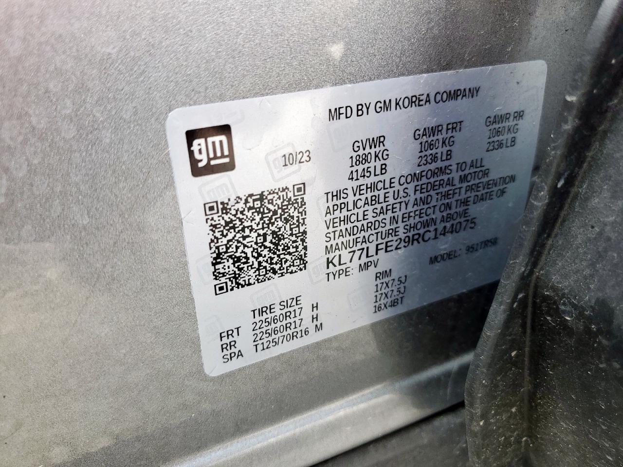 2024 Chevrolet Trax Ls VIN: KL77LFE29RC144075 Lot: 71225645