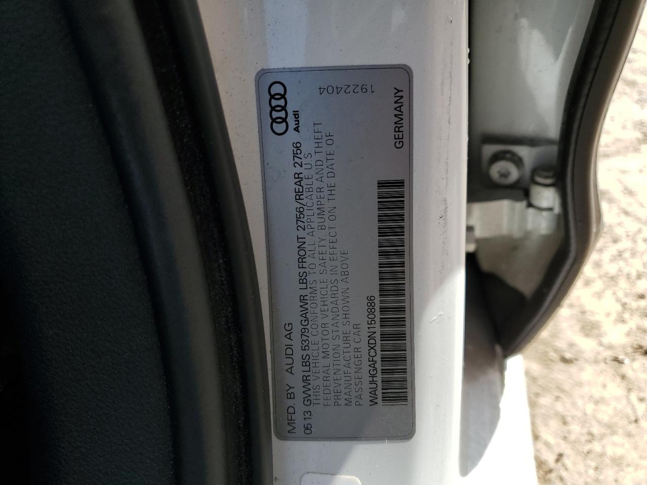 2013 Audi A6 Prestige VIN: WAUHGAFCXDN150886 Lot: 83938875