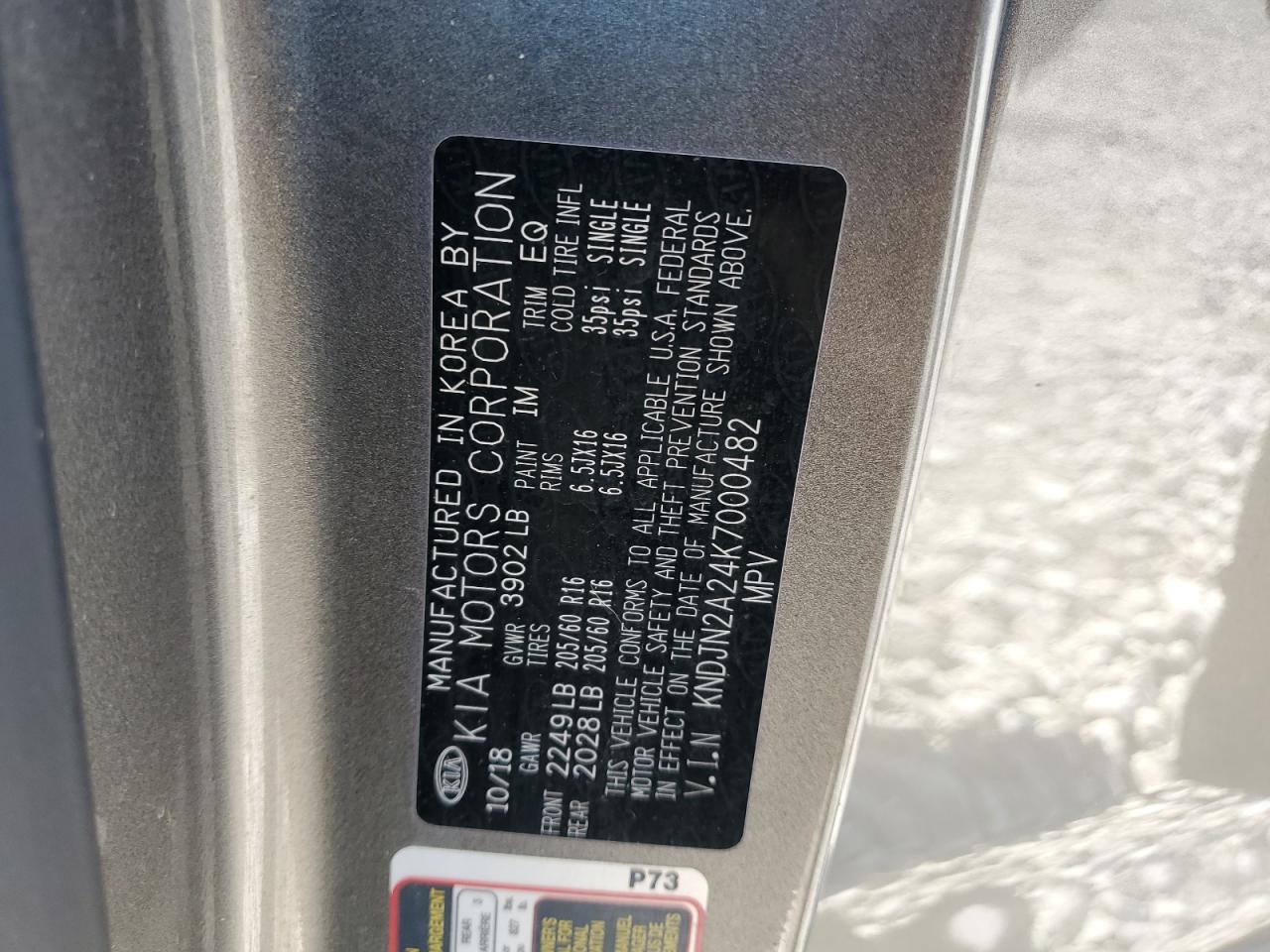 2019 Kia Soul VIN: KNDJN2A24K7000482 Lot: 71544435