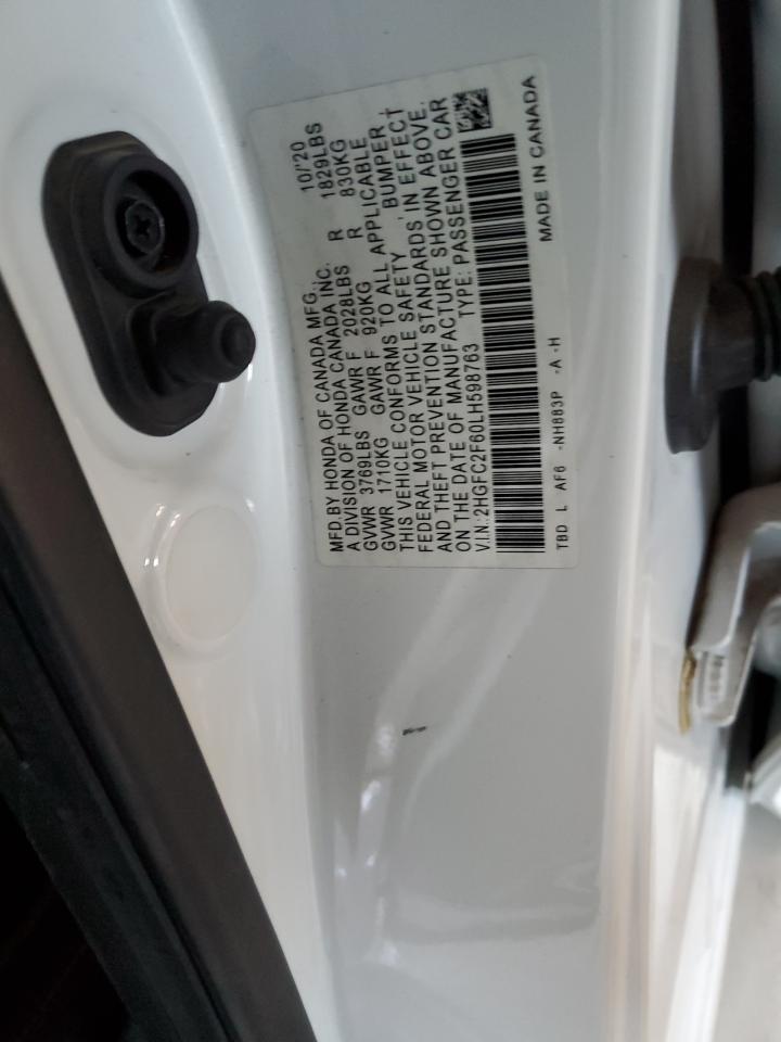 2020 Honda Civic Lx VIN: 2HGFC2F60LH598763 Lot: 80925055