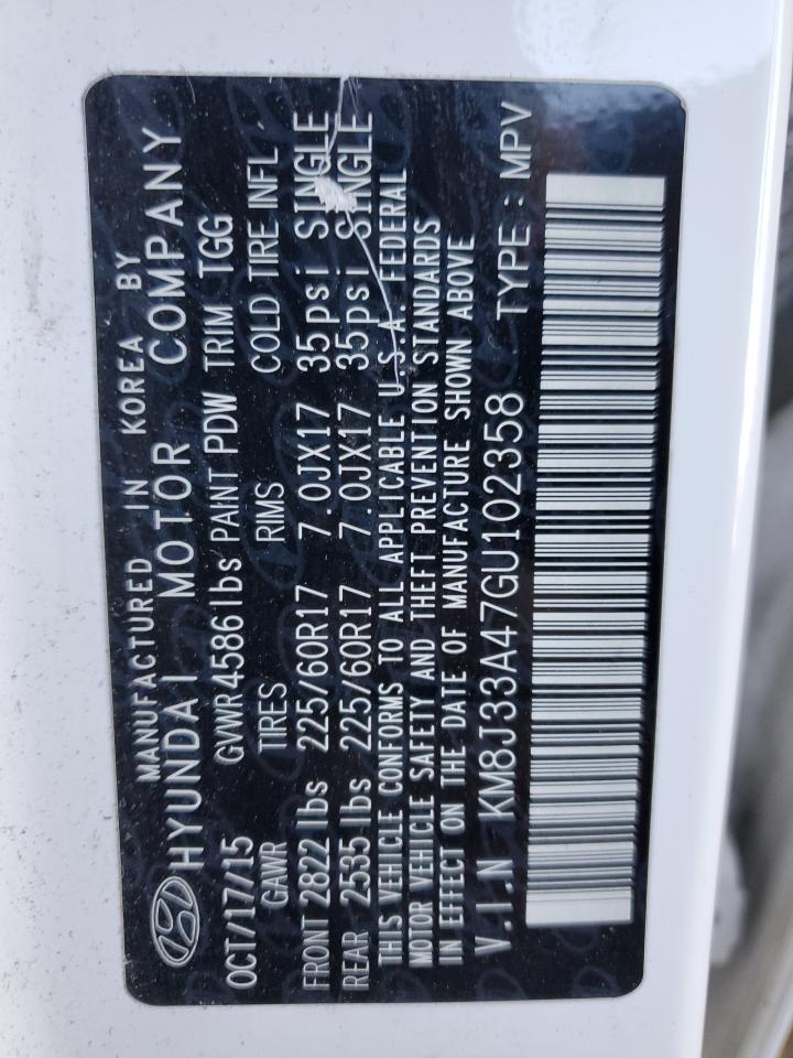 2016 Hyundai Tucson Limited VIN: KM8J33A47GU102358 Lot: 80850325
