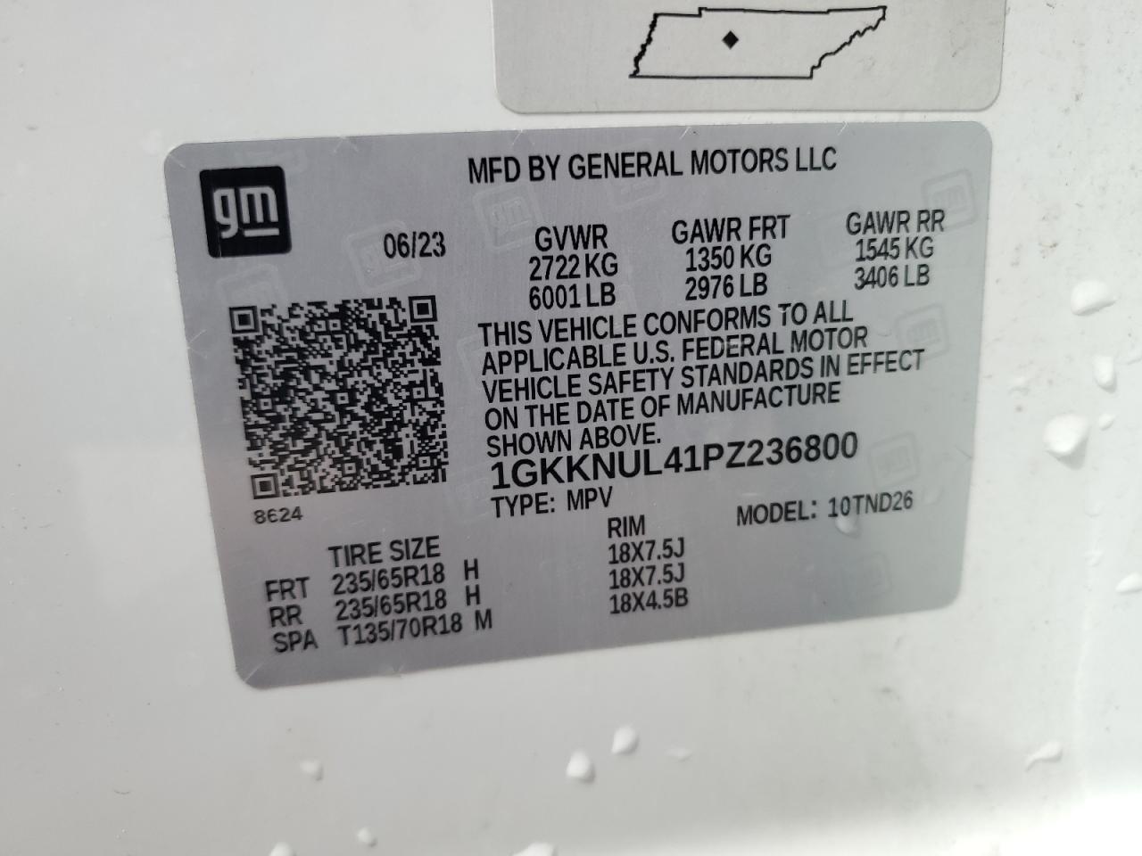 2023 GMC Acadia Slt VIN: 1GKKNUL41PZ236800 Lot: 80853935