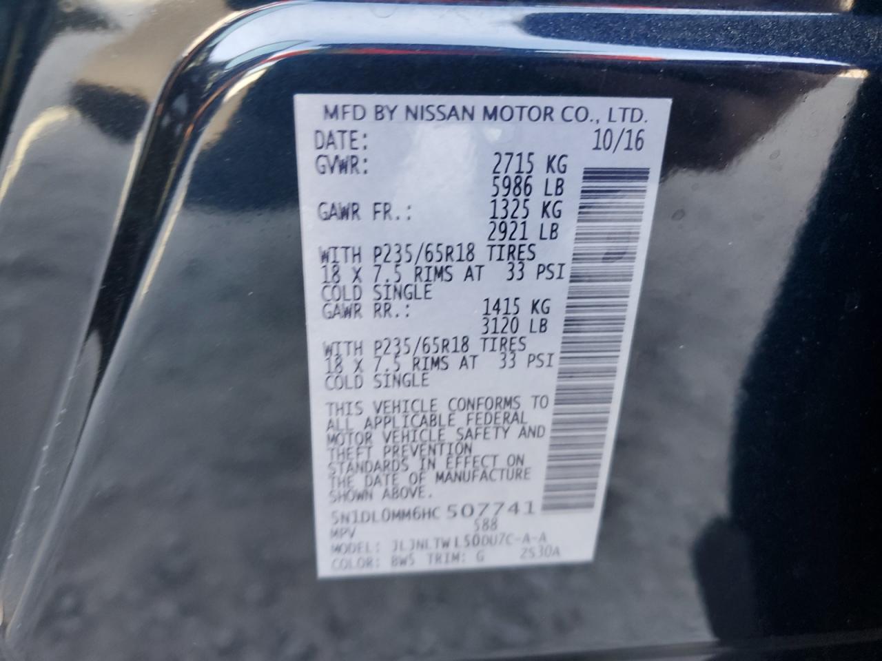 2017 Infiniti Qx60 VIN: 5N1DL0MM6HC507741 Lot: 81509775