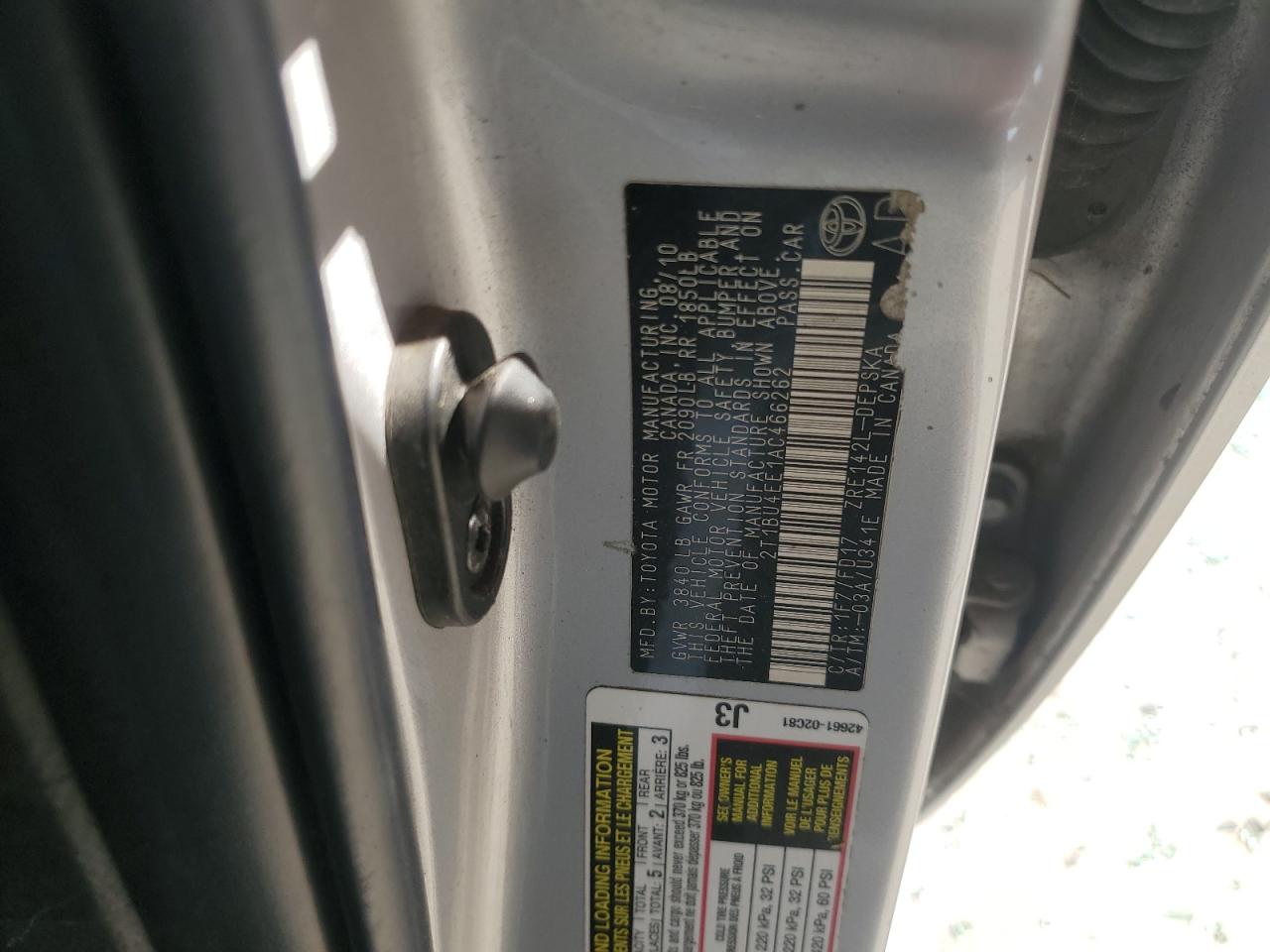 2010 Toyota Corolla Base VIN: 2T1BU4EE1AC466262 Lot: 81547125