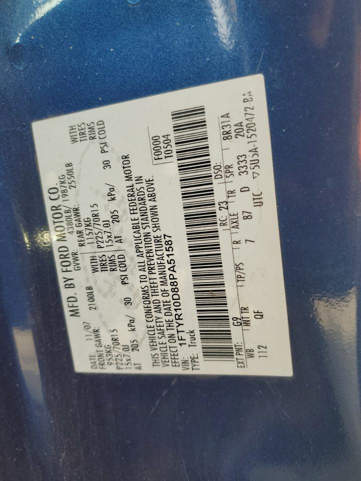 2008 Ford Ranger VIN: 1FTYR10D88PA51587 Lot: 81147235