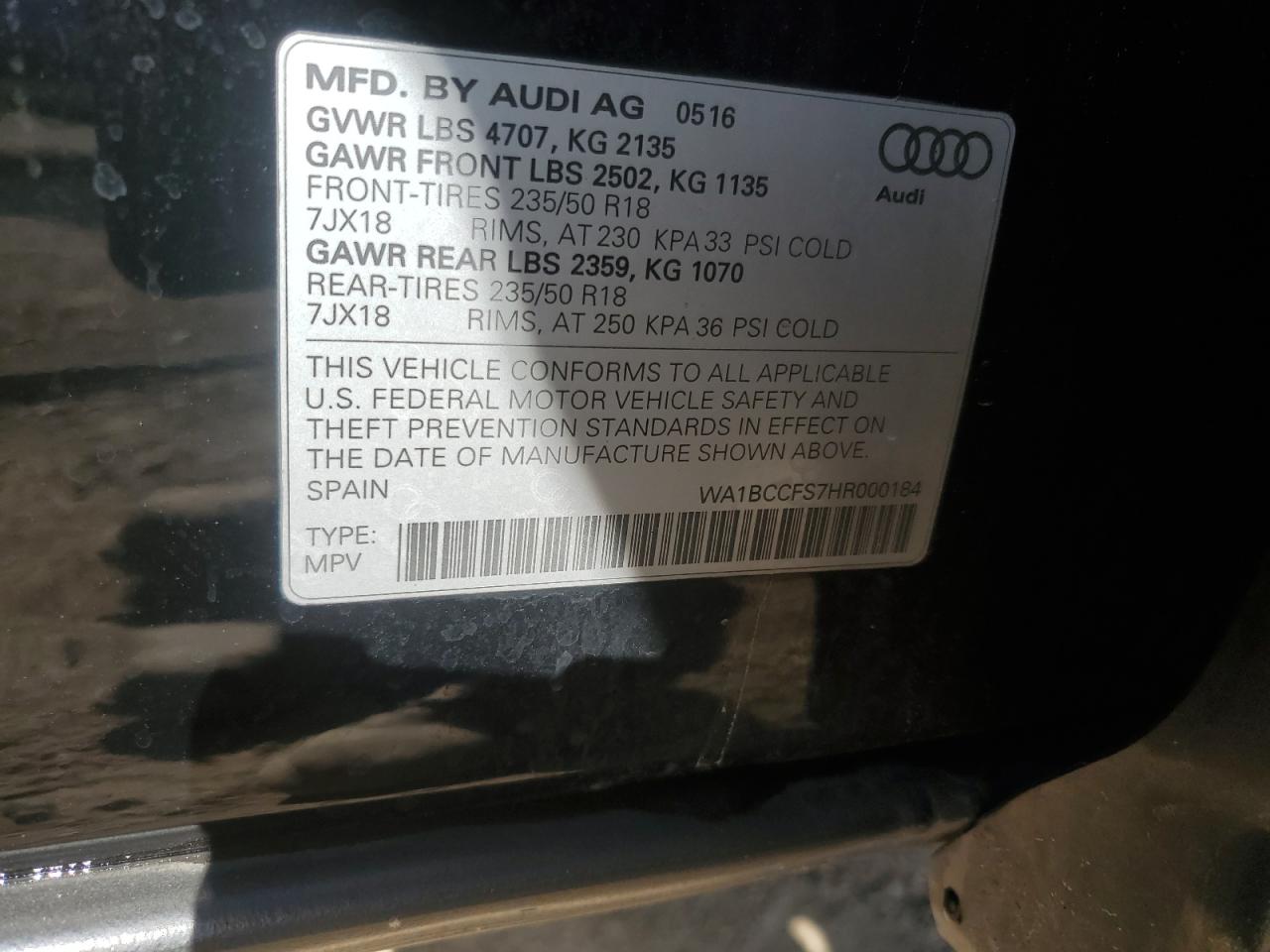 2017 Audi Q3 Premium VIN: WA1BCCFS7HR000184 Lot: 82086205