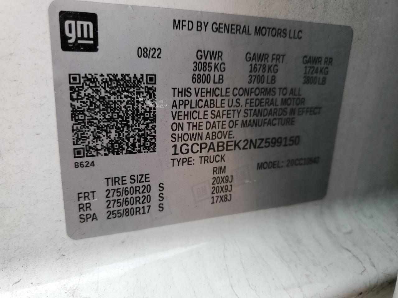 2022 Chevrolet Silverado C1500 Custom VIN: 1GCPABEK2NZ599150 Lot: 80566955