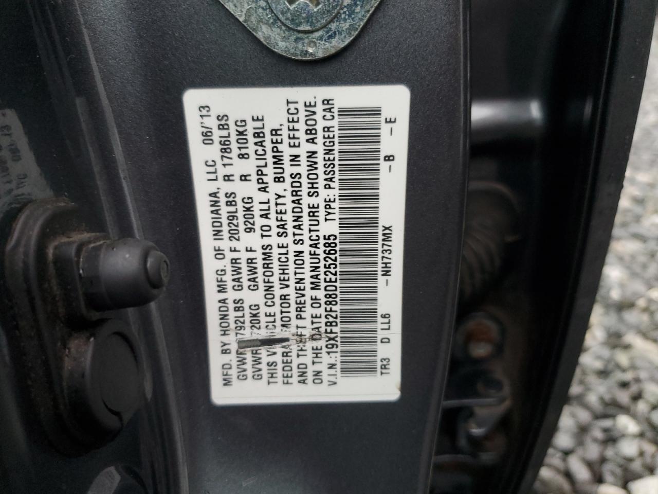 2013 Honda Civic Ex VIN: 19XFB2F88DE252685 Lot: 84210895