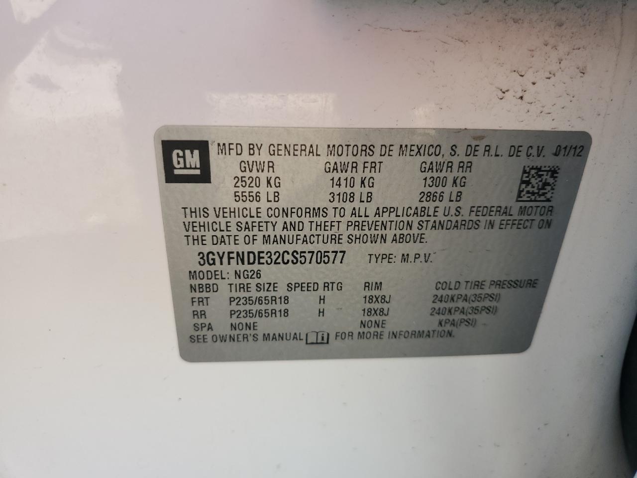 2012 Cadillac Srx Luxury Collection VIN: 3GYFNDE32CS570577 Lot: 81826565