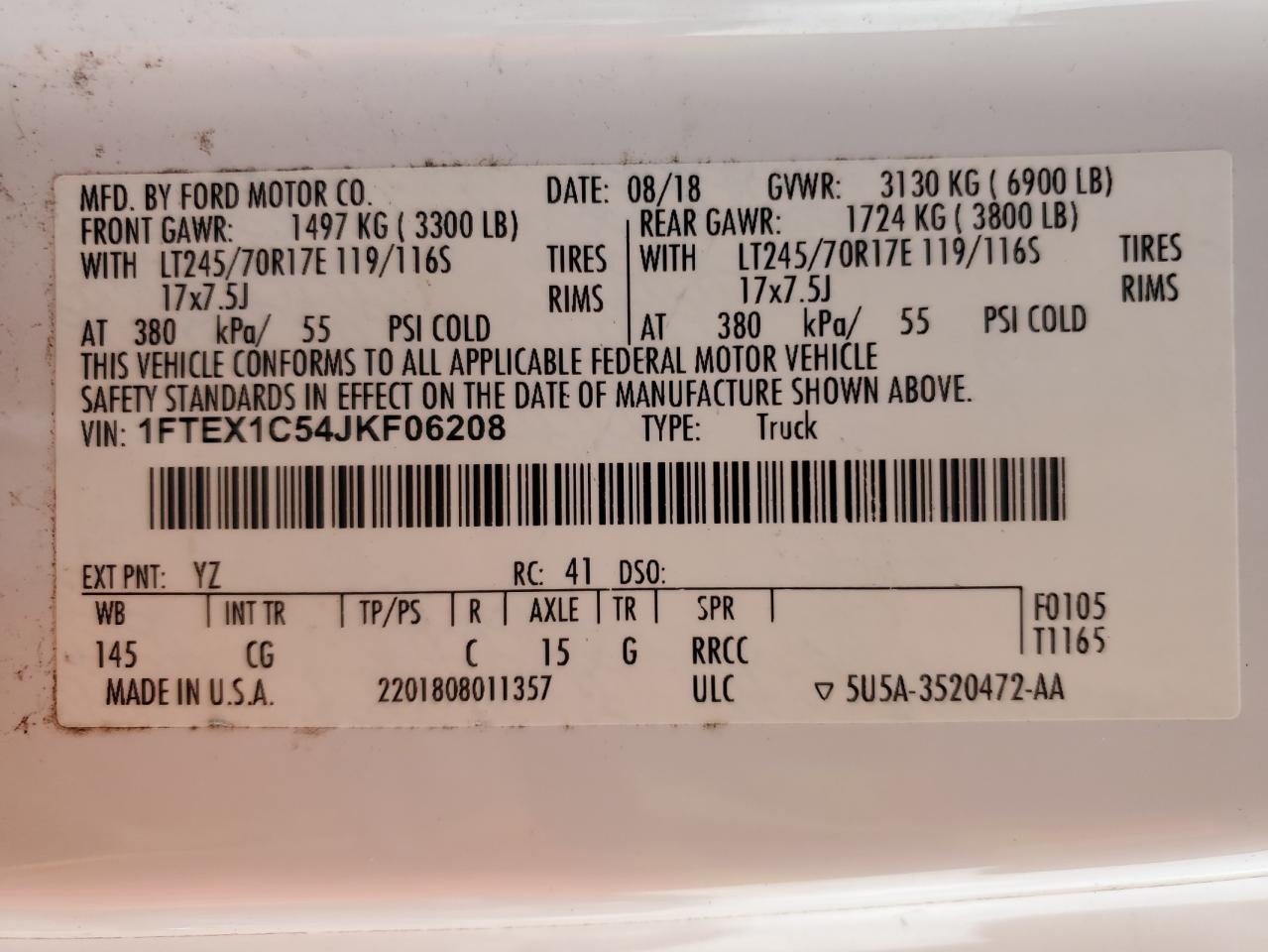 2018 Ford F150 Super Cab VIN: 1FTEX1C54JKF06208 Lot: 81642715