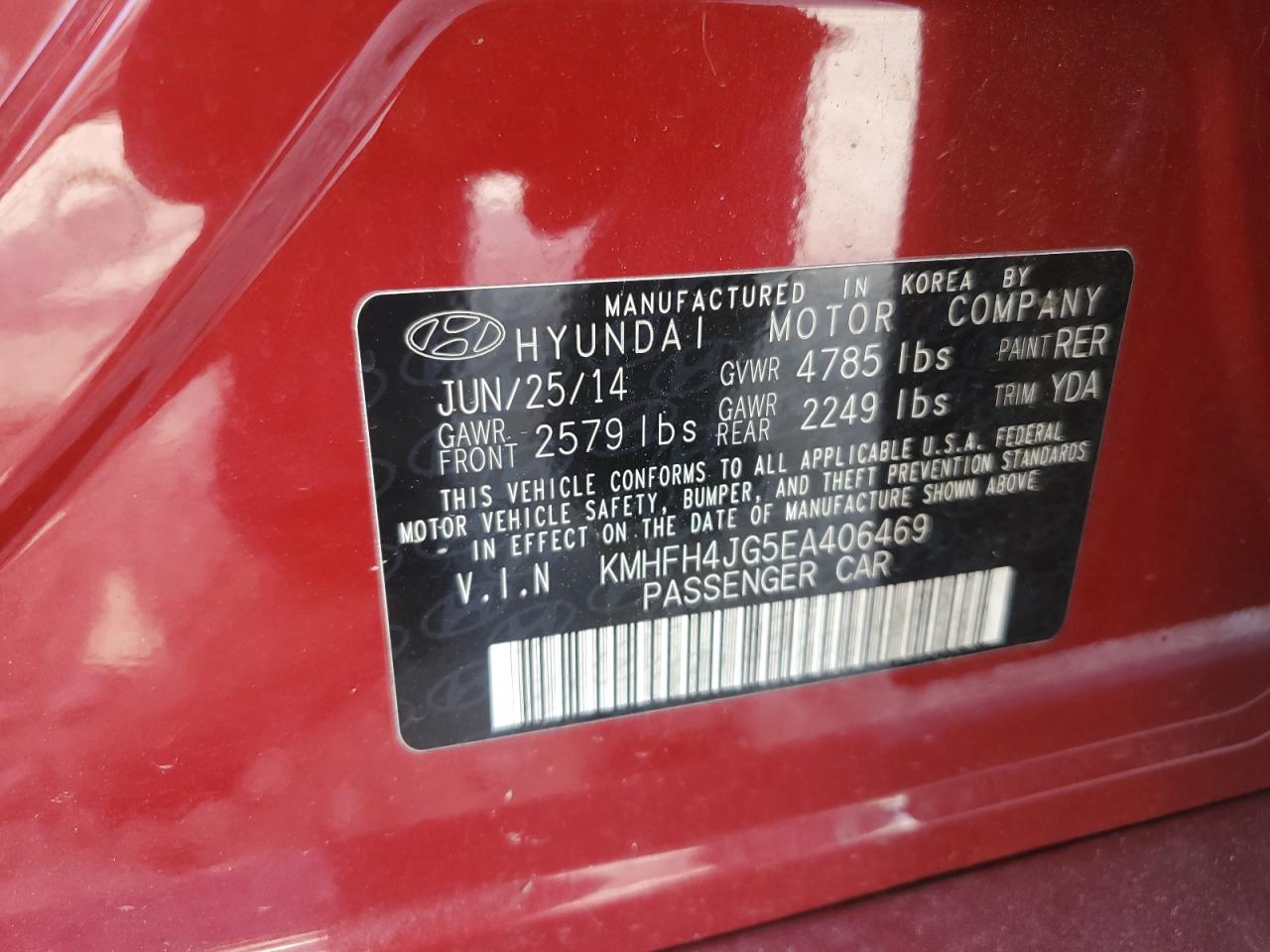 2014 Hyundai Azera Gls VIN: KMHFH4JG5EA406469 Lot: 71894005
