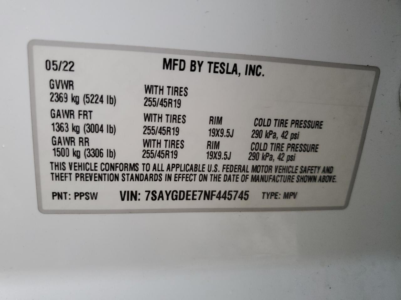 2022 Tesla Model Y VIN: 7SAYGDEE7NF445745 Lot: 81339175