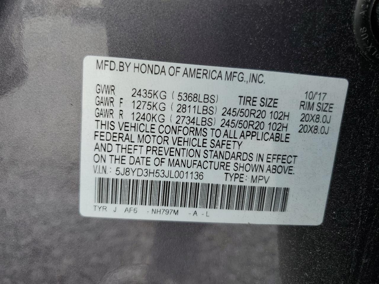 2018 Acura Mdx Technology VIN: 5J8YD3H53JL001136 Lot: 71516765