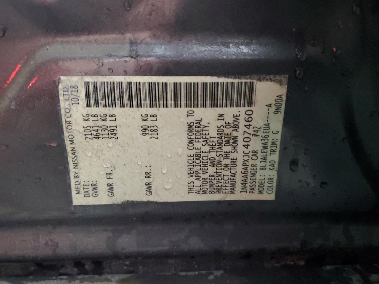 2018 Nissan Maxima 3.5S VIN: 1N4AA6APXJC407460 Lot: 80723565