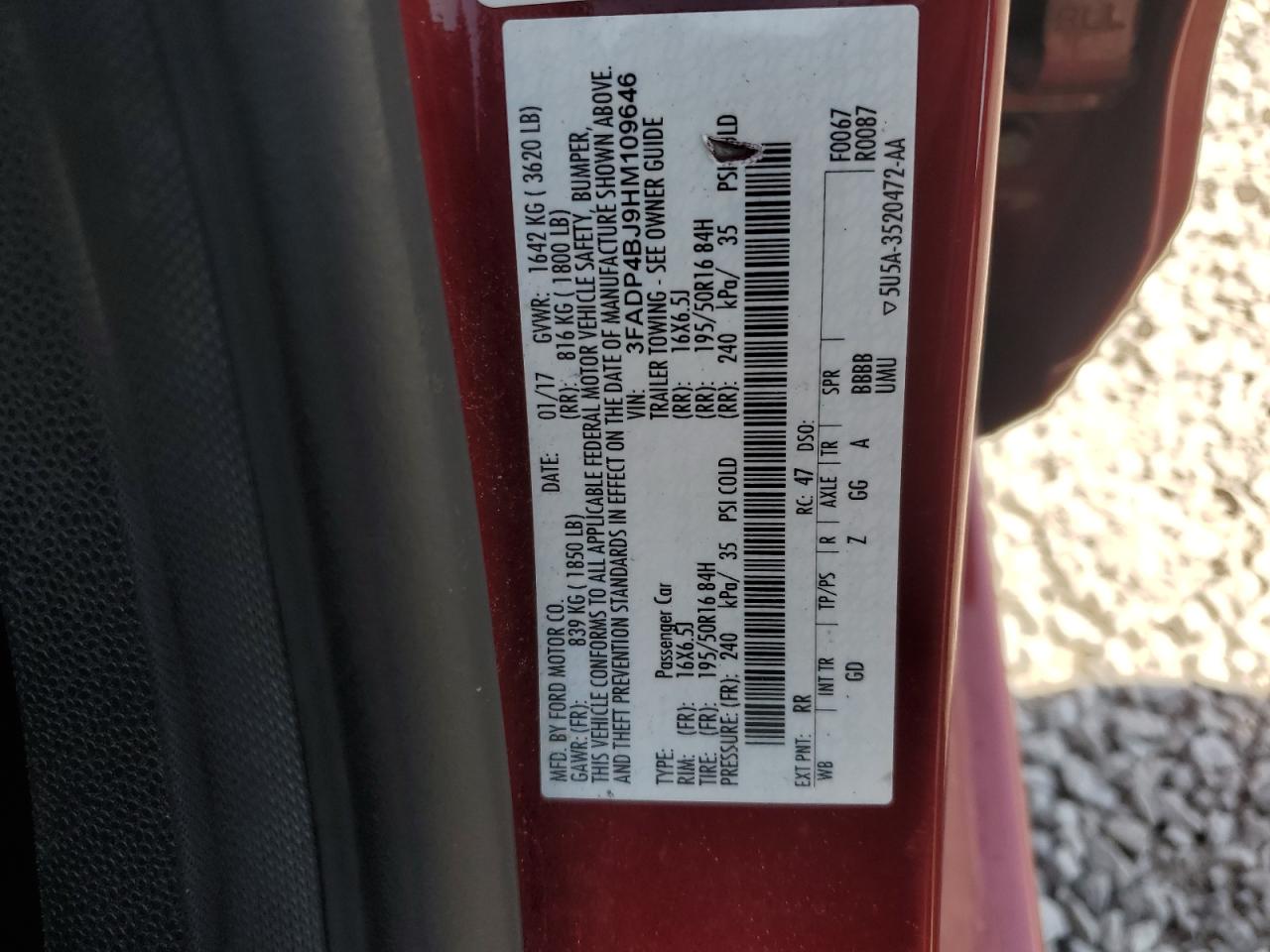 2017 Ford Fiesta Se VIN: 3FADP4BJ9HM109646 Lot: 81244795