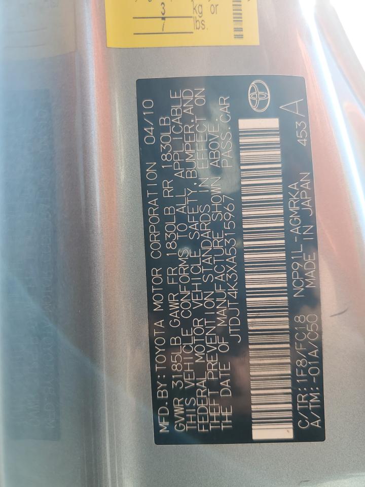 2010 Toyota Yaris VIN: JTDJT4K3XA5315967 Lot: 81079985