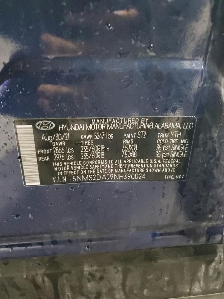 2022 Hyundai Santa Fe Sel VIN: 5NMS2DAJ9NH390024 Lot: 83844545