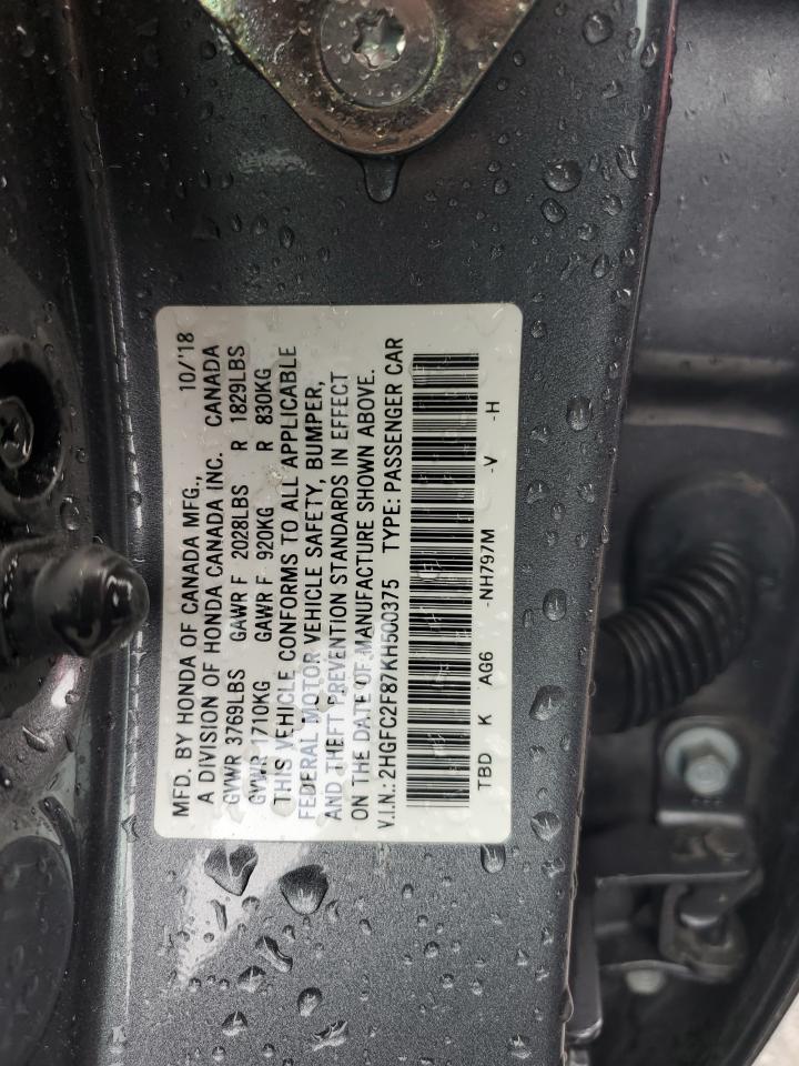 2019 Honda Civic Sport VIN: 2HGFC2F87KH500375 Lot: 81638215