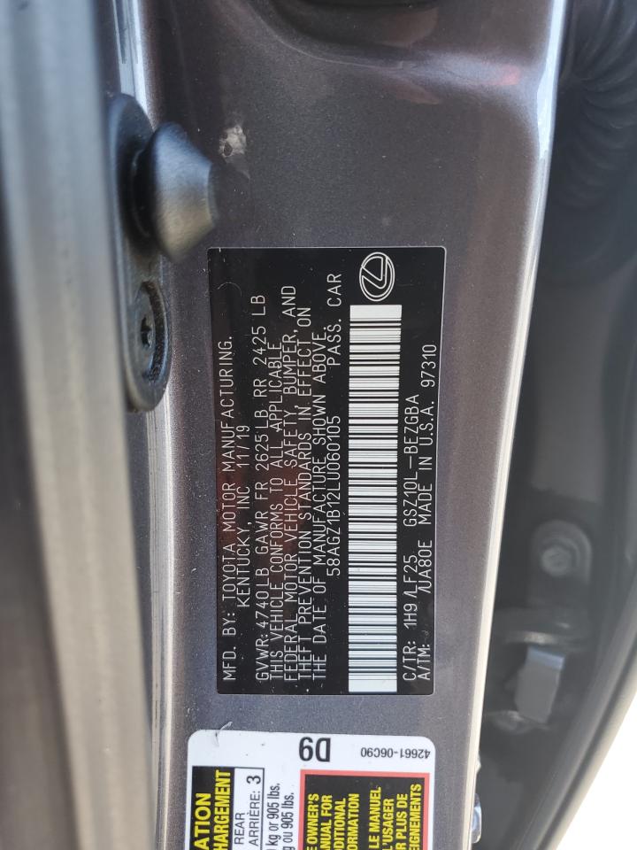 2020 Lexus Es 350 F Sport VIN: 58AGZ1B12LU060105 Lot: 72014585