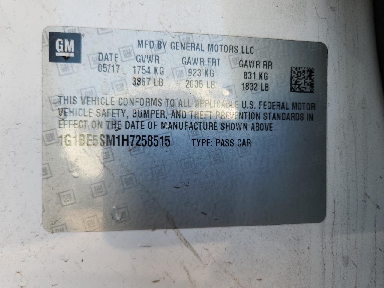 2017 Chevrolet Cruze Lt VIN: 1G1BE5SM1H7258515 Lot: 81238725