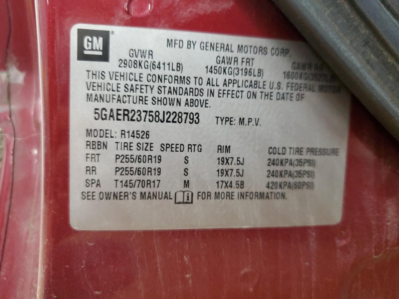 2008 Buick Enclave Cxl VIN: 5GAER23758J228793 Lot: 83782535