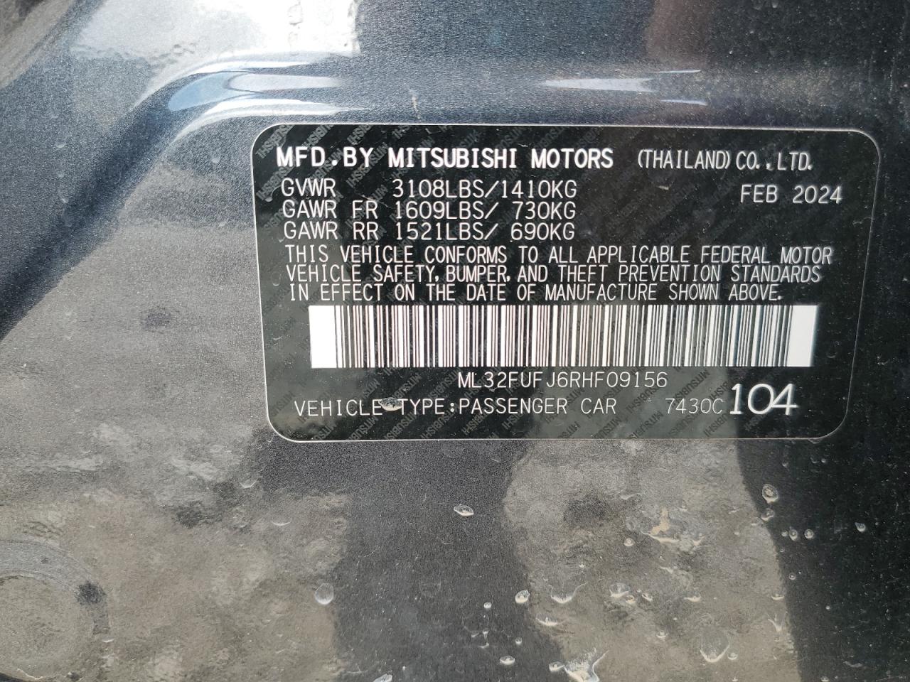 2024 Mitsubishi Mirage G4 Es VIN: ML32FUFJ6RHF09156 Lot: 81230995