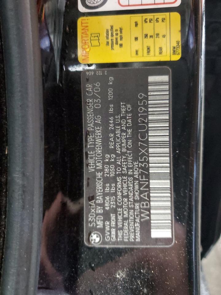 2007 BMW 530 Xi VIN: WBANF735X7CU21959 Lot: 84392305