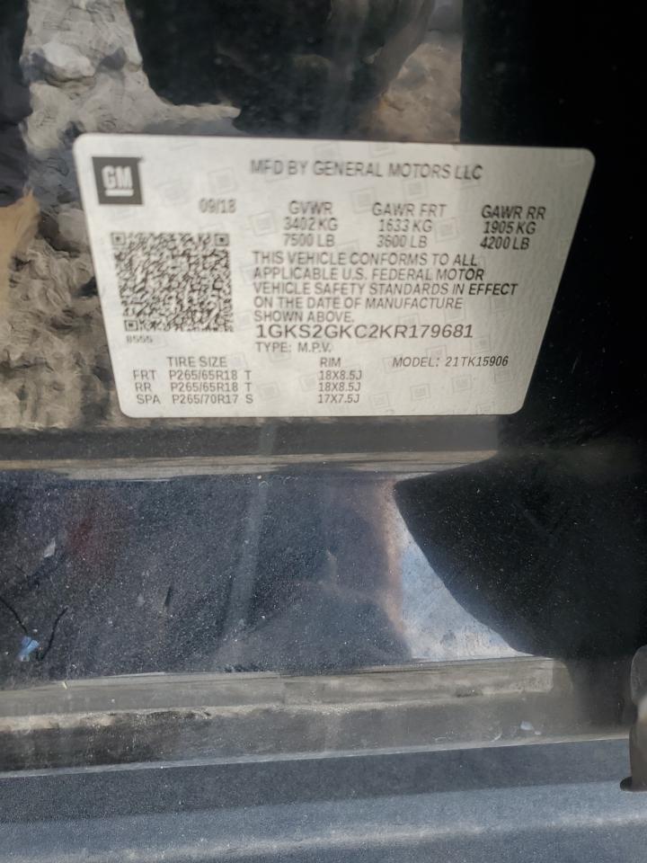 2019 GMC Yukon Xl K1500 Slt VIN: 1GKS2GKC2KR179681 Lot: 70831895