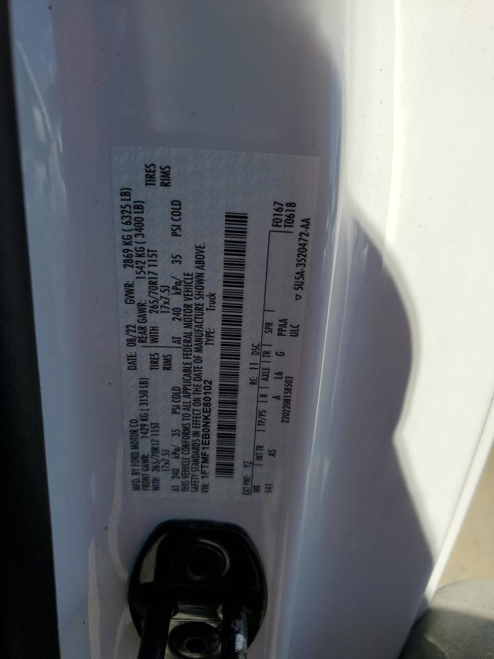 2022 Ford F150 VIN: 1FTMF1EB0NKE80102 Lot: 71131825