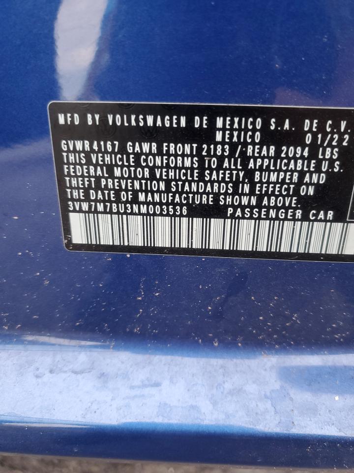 2022 Volkswagen Jetta Se VIN: 3VW7M7BU3NM003536 Lot: 80458155