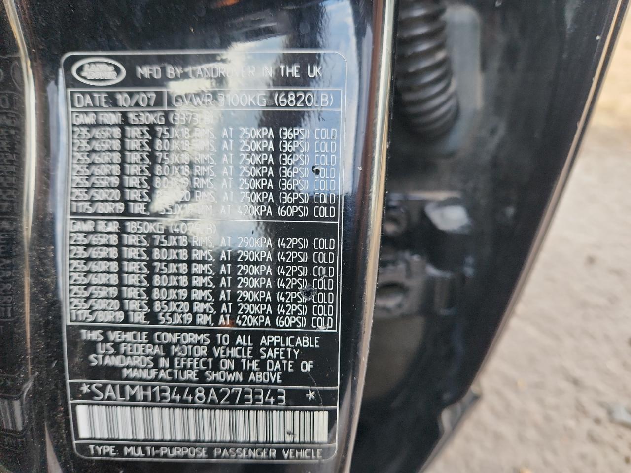 2008 Land Rover Range Rover Westminster VIN: SALMH13448A273343 Lot: 80834245