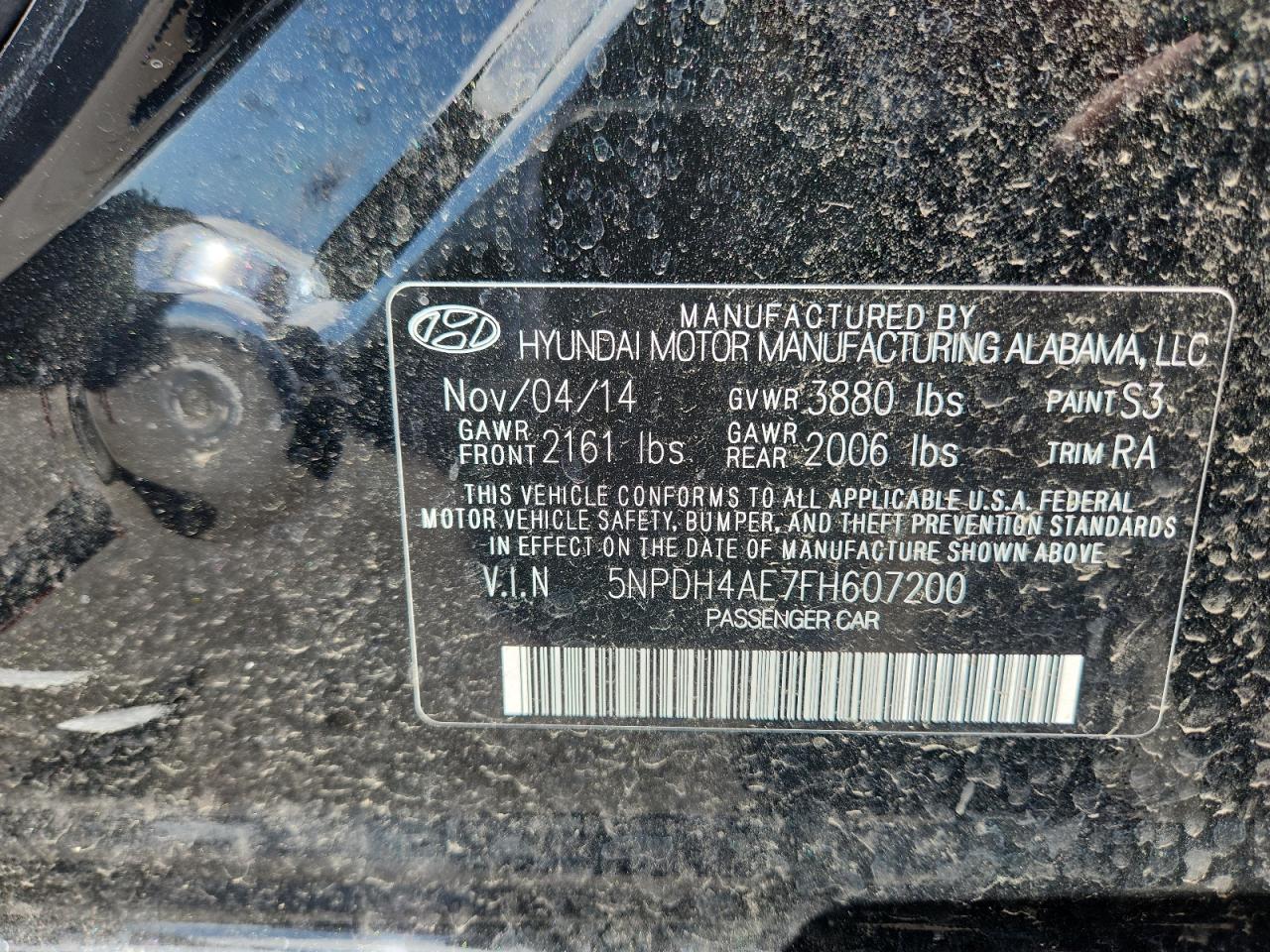 2015 Hyundai Elantra Se VIN: 5NPDH4AE7FH607200 Lot: 81475235