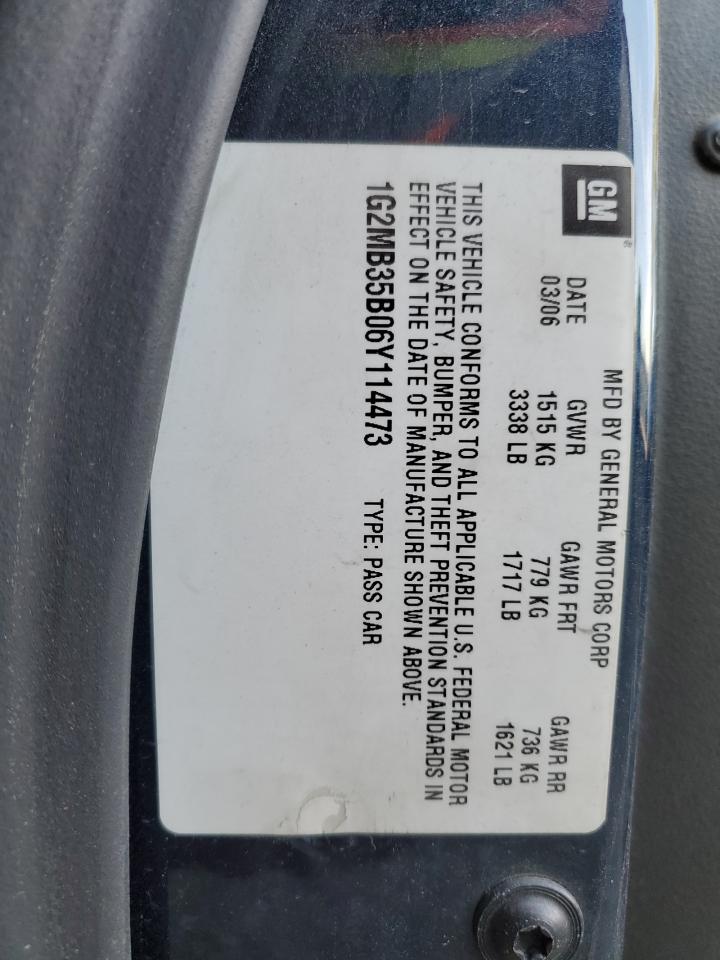 2006 Pontiac Solstice VIN: 1G2MB35B06Y114473 Lot: 80610535