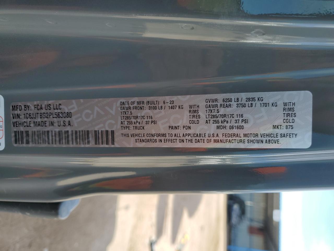 2023 Jeep Gladiator Rubicon VIN: 1C6JJTBG2PL563080 Lot: 71465755