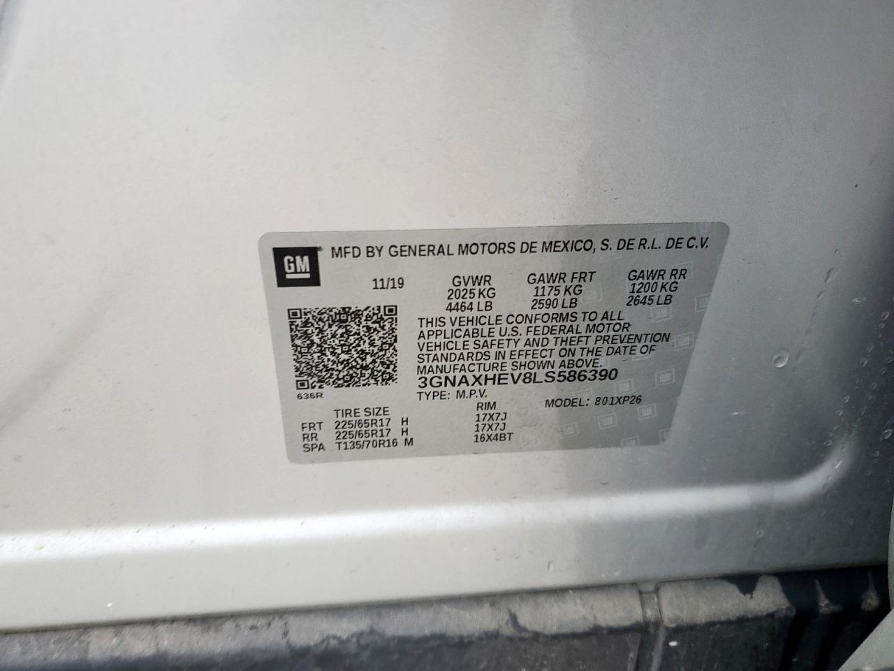 2020 Chevrolet Equinox Ls VIN: 3GNAXHEV8LS586390 Lot: 82062445