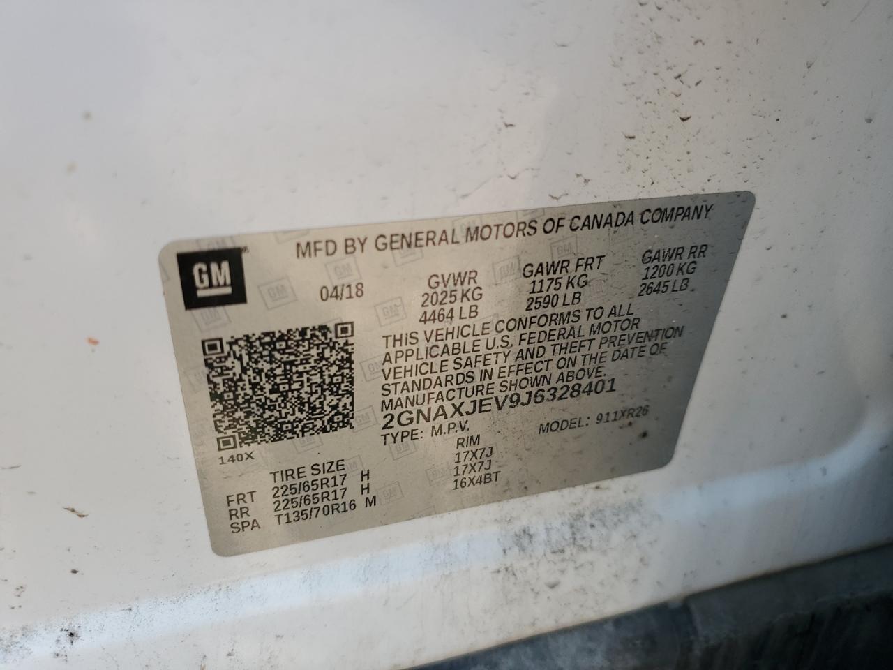 2018 Chevrolet Equinox Lt VIN: 2GNAXJEV9J6328401 Lot: 80386585