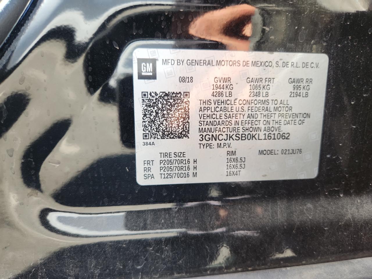 2019 Chevrolet Trax Ls VIN: 3GNCJKSB0KL161062 Lot: 81485975