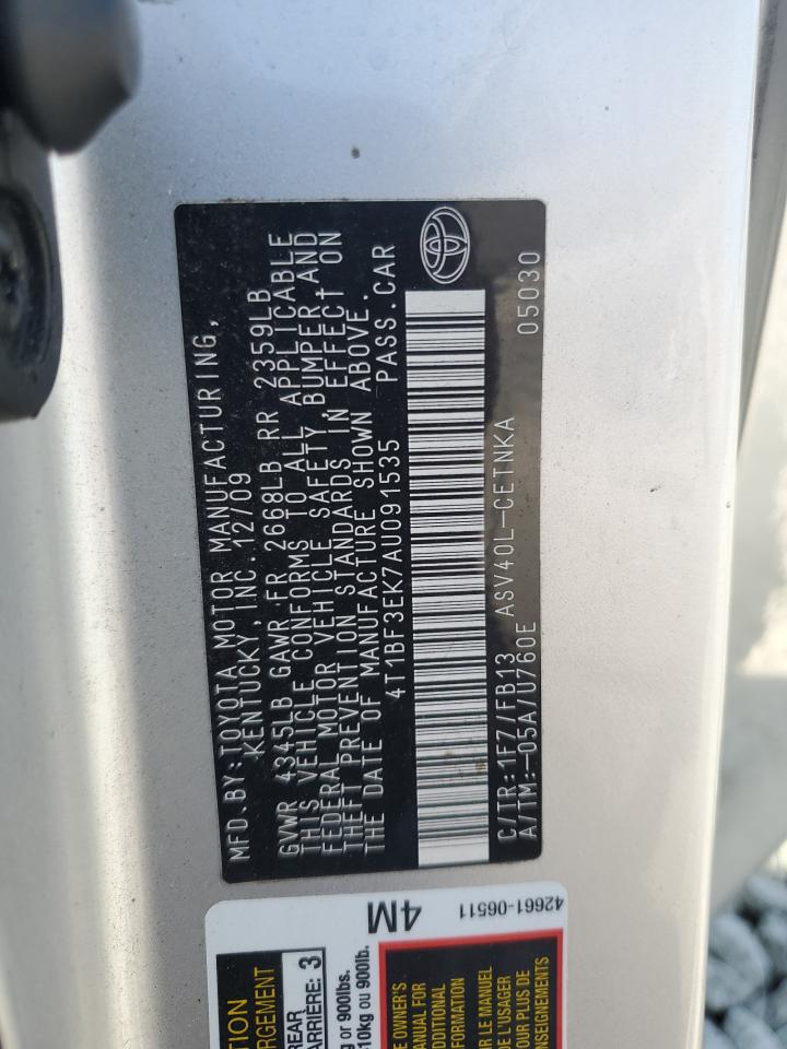 2010 Toyota Camry Base VIN: 4T1BF3EK7AU091535 Lot: 81483585