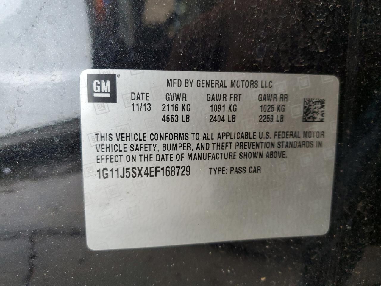 2014 Chevrolet Malibu Ltz VIN: 1G11J5SX4EF168729 Lot: 72053715