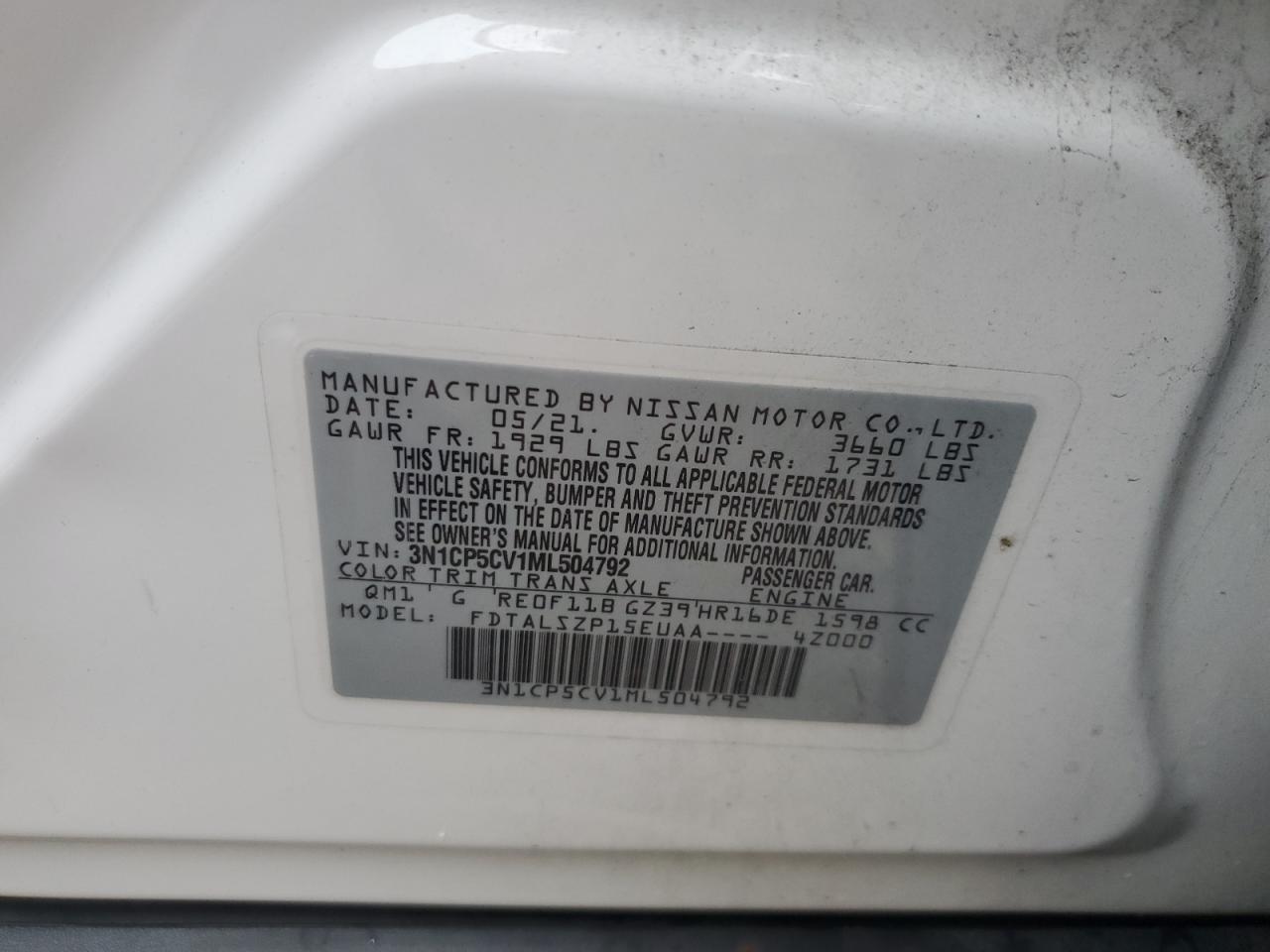 2021 Nissan Kicks Sv VIN: 3N1CP5CV1ML504792 Lot: 84743795