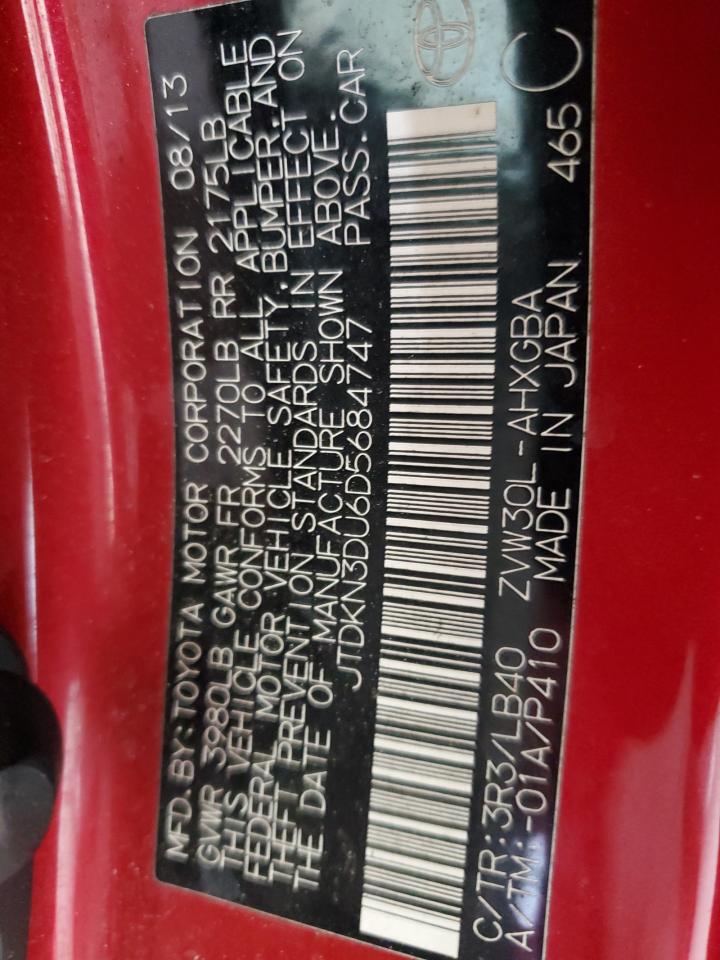 2013 Toyota Prius VIN: JTDKN3DU6D5684747 Lot: 83835605