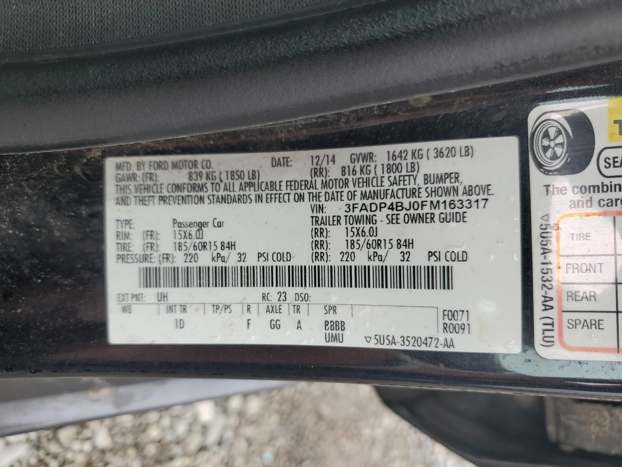2015 Ford Fiesta Se VIN: 3FADP4BJ0FM163317 Lot: 83871005